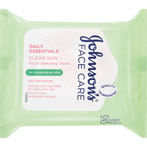 Johnson's Face Care Daily Essentials Clear Skin Facial Cleansing Wipes 25 Pack
