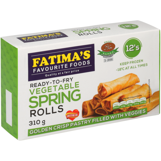 Fatima's Favourite Foods Frozen Ready-To-Fry Vegetable Spring Rolls 12 Pack