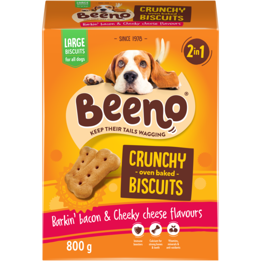 BEENO Large Barkin' Bacon & Cheeky Cheese Flavours Dog Biscuits 800g