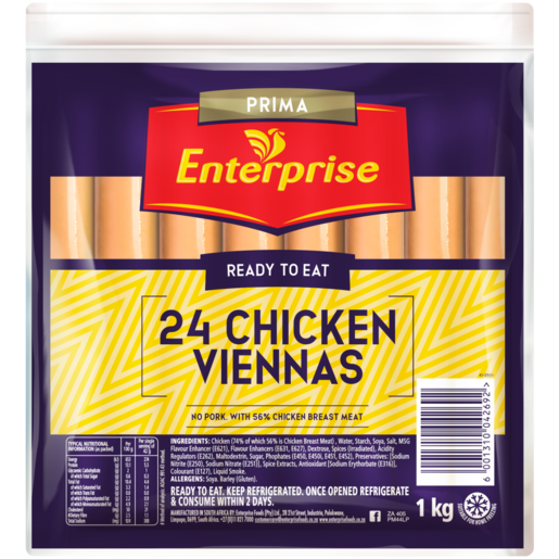 Enterprise Prima Ready To Eat No Pork Chicken Viennas 24 Pack