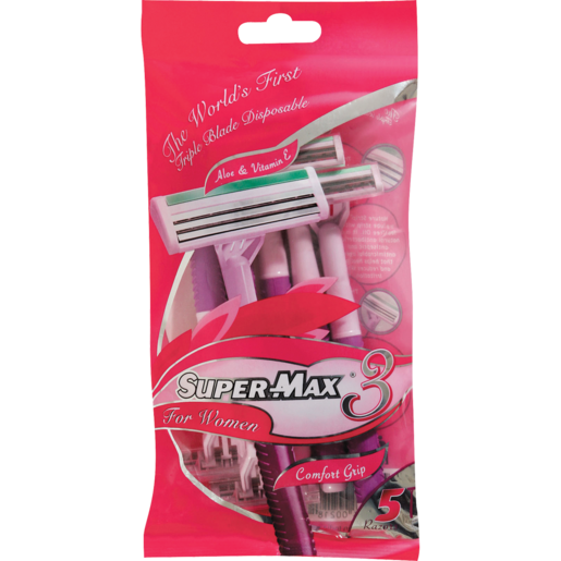 Super-Max 3 Triple Blade Disposable Razors For Women 5 Pack