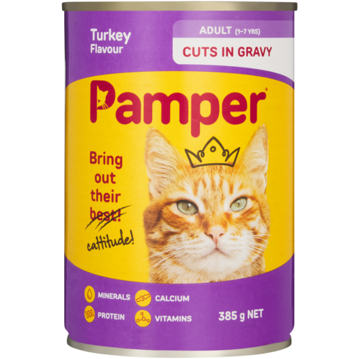Pamper Turkey Flavoured Cuts In Gravy Cat Food Can 385g