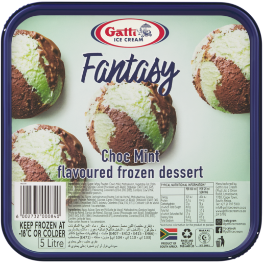 Gatti Ice Cream Choc Mint Flavoured Ice Cream Tub 5L