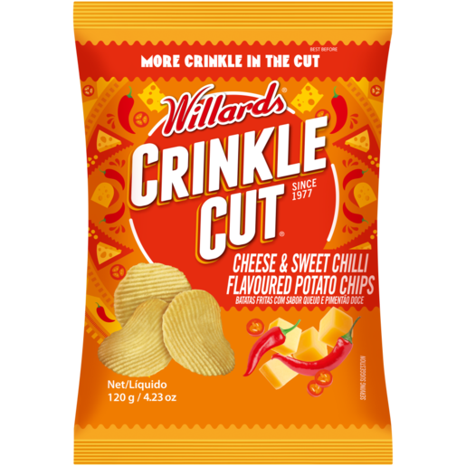 Willards Crinkle Cut Cheese & Sweet Chilli Flavoured Potato Chips 120g