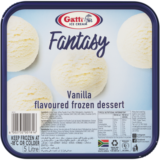 Gatti Ice Cream Dairy Fresh Vanilla Flavoured Ice Cream Tub 5L