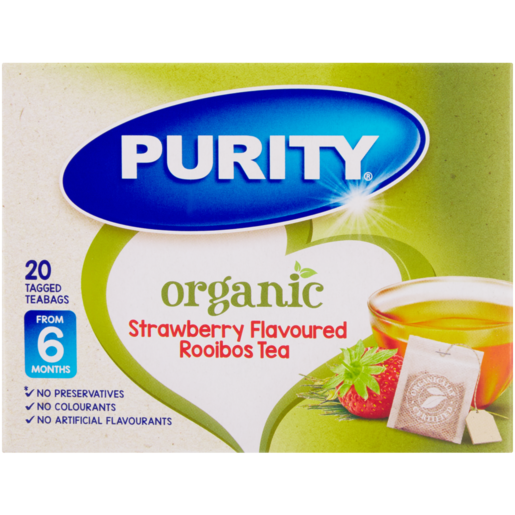 PURITY Organic Strawberry Flavoured Rooibos Tagged Tea Bags 20 Pack