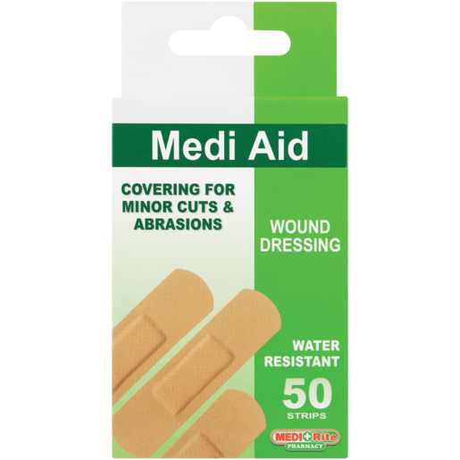 Medirite Pharmacy Medi Aid Water Resistant Wound Dressing Strips 50 Pack