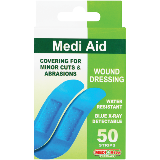 Medirite Pharmacy Blue Medi Aid Wound Dressing Strips 50 Pack