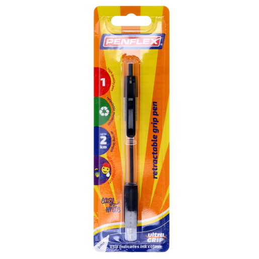 Penflex Retractable Medium Point Black Ballpoint Grip Pen