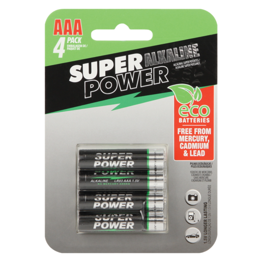 Super Power AAA Alkaline Batteries 4 Pack
