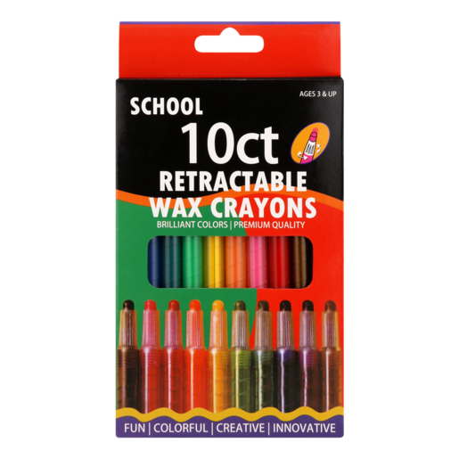 School Multicoloured Retractable Wax Crayon 10 Pack