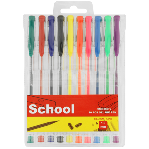 School Multicoloured Medium Gel Ink Pen Set 10 Pack