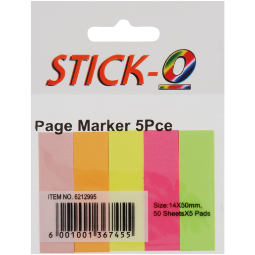 Stick-O Multi-Coloured Page Marker 5 Pack