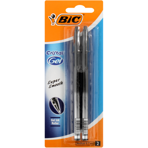 BIC Cristal Black Gel Ink Roller Medium Writing Pens 2 Pack