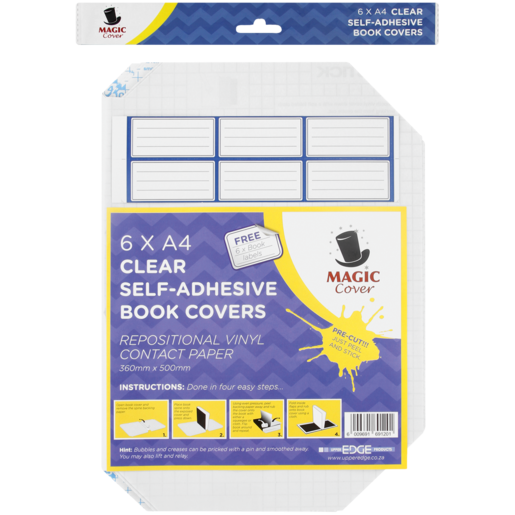 Magic Cover A4 Transparent Self Adhesive Book Cover & Book Label Set 12 Pack