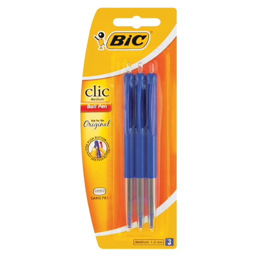 BIC Clic Blue Ballpoint Pen 3 Pack