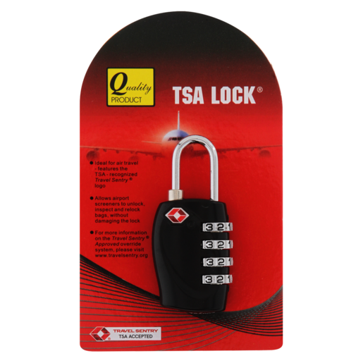 Quality Black TSA Travel Padlock 4 Dials