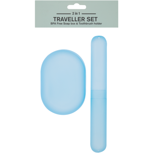 Blue 2-In-1 Soap & Toothbrush Holder Traveller Set