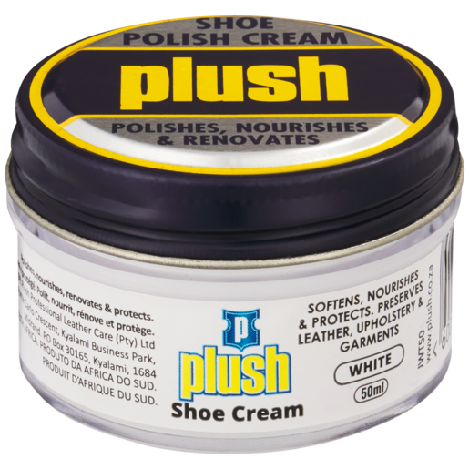 Plush White Shoe Polish Cream 50ml, Shoe Polish