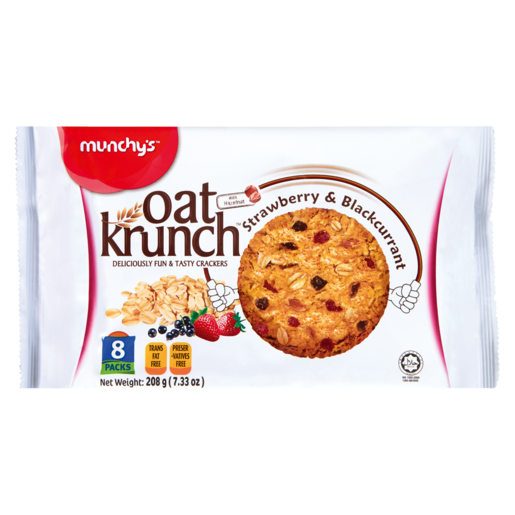 Munchy's Strawberry & Blackcurrant Flavoured Oat Krunch Biscuits 208g