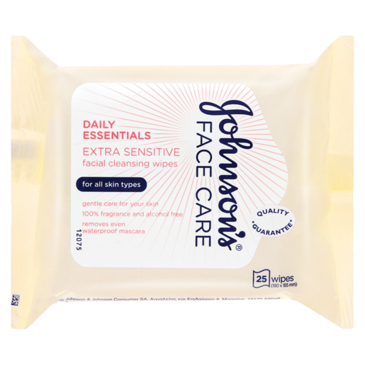Johnson's Daily Essentials Extra Sensitive Facial Cleansing Wipes 25 Pack