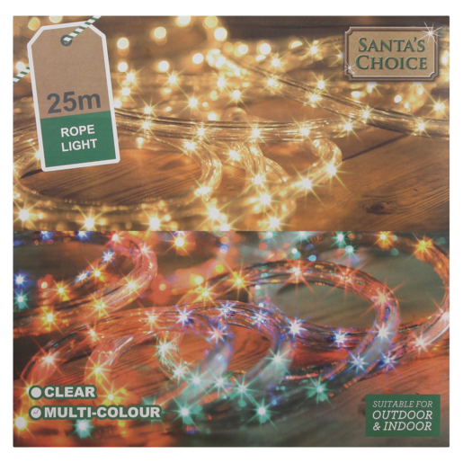 Santa's Choice Clear & Multi-Colour Rope Light 25m