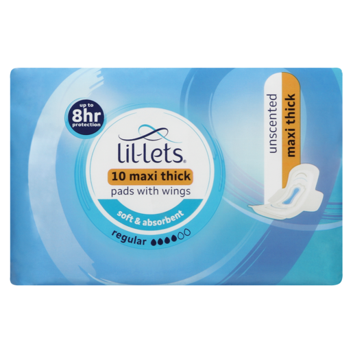 Lil-Lets Unscented Regular Winged Maxi Thick Pads 10 Pack