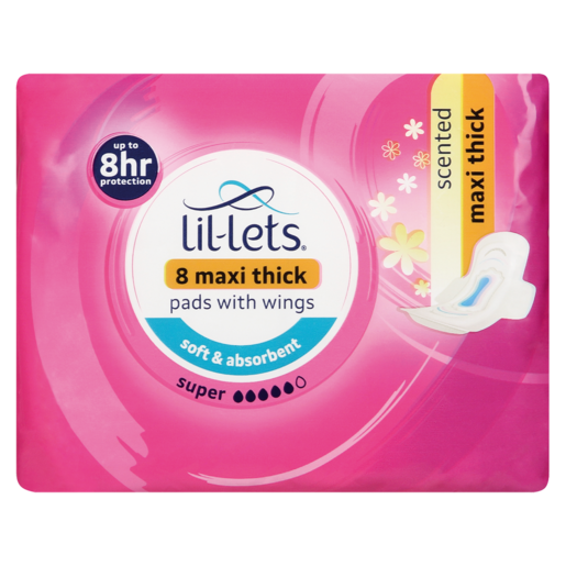 Lil-Lets Scented Super Winged Maxi Thick Pads 8 Pack