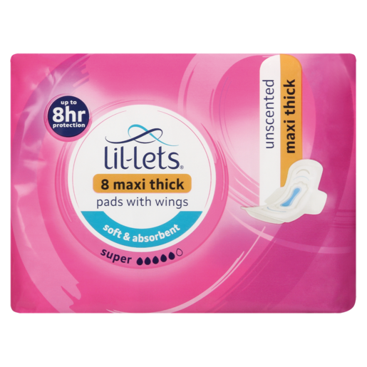 Lil-Lets Unscented Super Winged Maxi Thick Pads 8 Pack