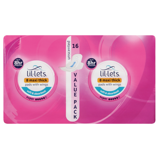 Lil-Lets Unscented Super Winged Maxi Thick Pads 16 Pack