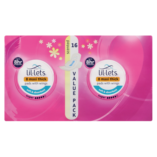Lil-Lets Scented Super Winged Maxi Thick Pads 16 Pack