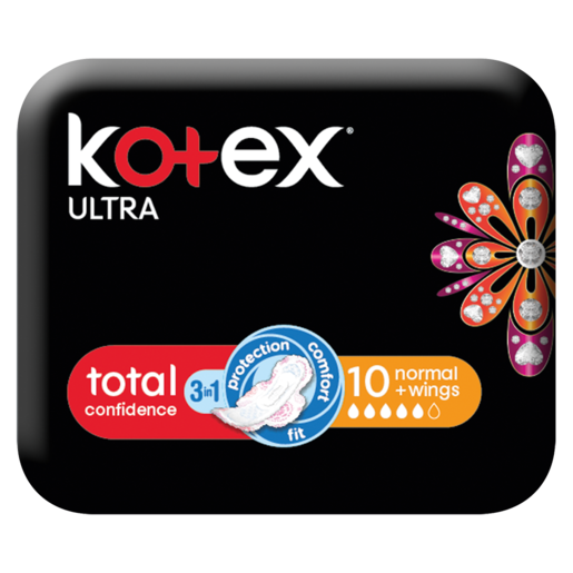Kotex Ultra Total Confidence 3-In-1 Normal Sanitary Pads With Wings 10 Pack