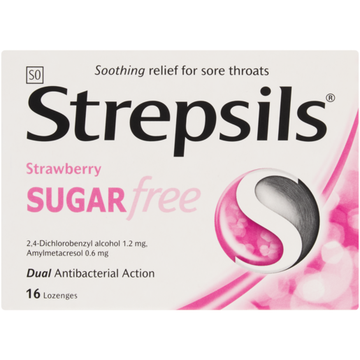 Strepsils Strawberry Sugar-Free Throat Lozenges 16 Pack