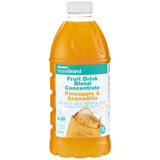 Checkers Housebrand Pineapple & Granadilla Flavoured Fruit Drink Blend Concentrate 1.25L
