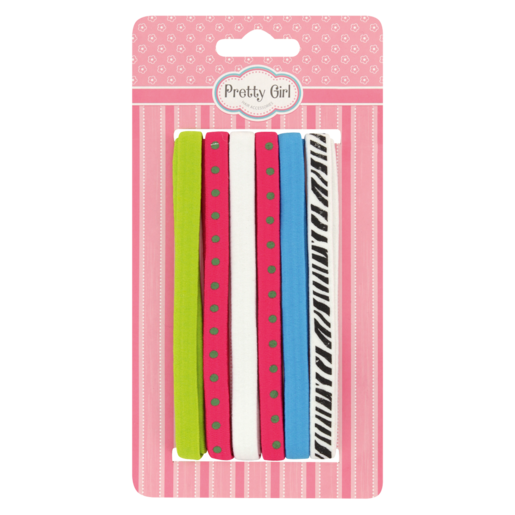 Pretty Girl Solid Headband Set With Thin Print 6 Pack