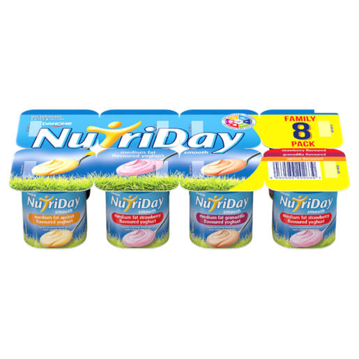 NutriDay Smooth Apricot/Strawberry/Granadilla Multipack Yoghurt 8 x 100g