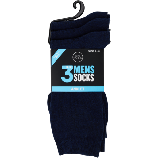 Bare Basics Navy Men's Anklet Socks Size 7-11 3 Pack