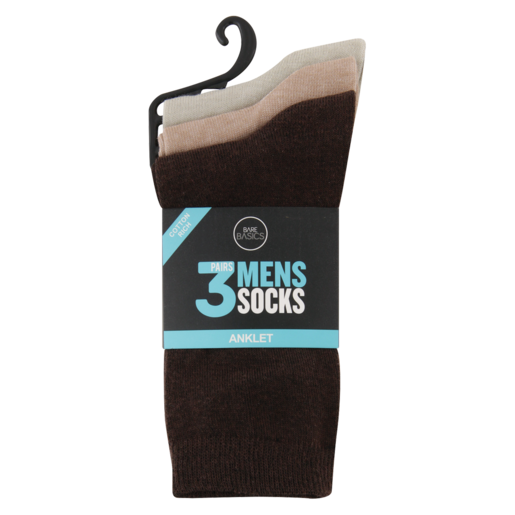 Bare Basics Mens Stone Anklet Socks 3 Pack