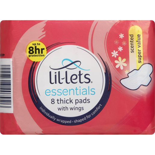 Lil-Lets Essentials Scented Super Value Thick Pads 8 Pack