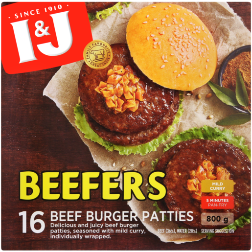 I&J Frozen Beefers Mild Curry Beef Patties 800g