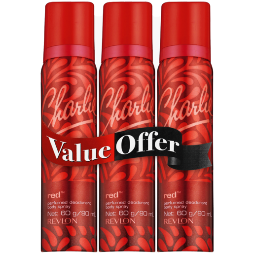 Revlon Charlie Red Ladies Perfumed Body Spray Can 3 x 90ml