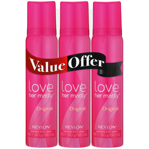 Revlon Love Her Madly Original Ladies Perfumed Body Spray 3 x 90ml