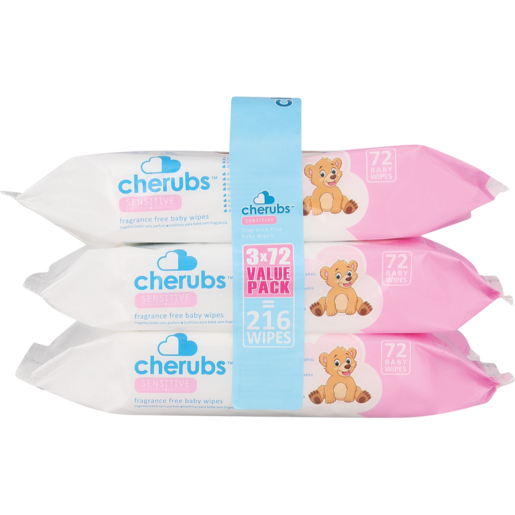 Cherubs Sensitive Fragrance Free Baby Wipes 3 x 72 Pack
