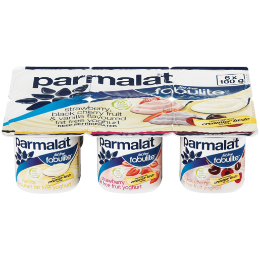Parmalat Fabulite Fat Free Vanilla/Strawberry/Black Cherry Yoghurt 6 x 100g
