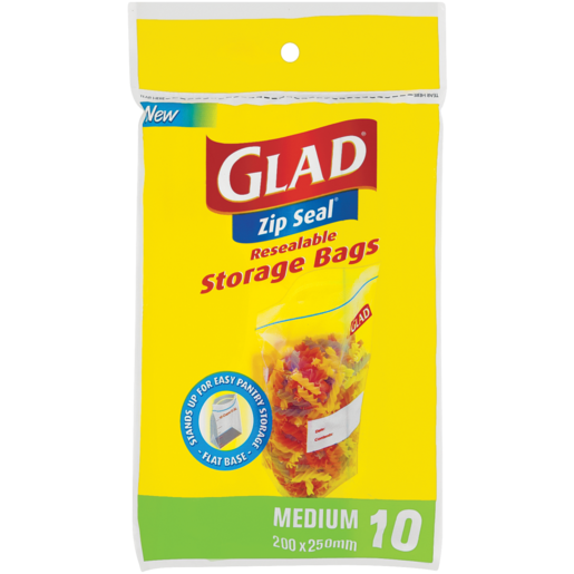 Glad Zip Seal Medium Resealable Storage Bags 10 Pack