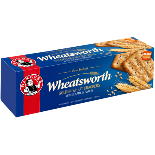 Bakers Wheatsworth Golden Wheat Crackers With Sesame & Barley 200g