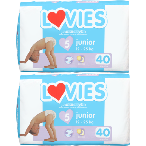 Lovies Size 5 Premium Disposable Nappies 2 x 40 Pack