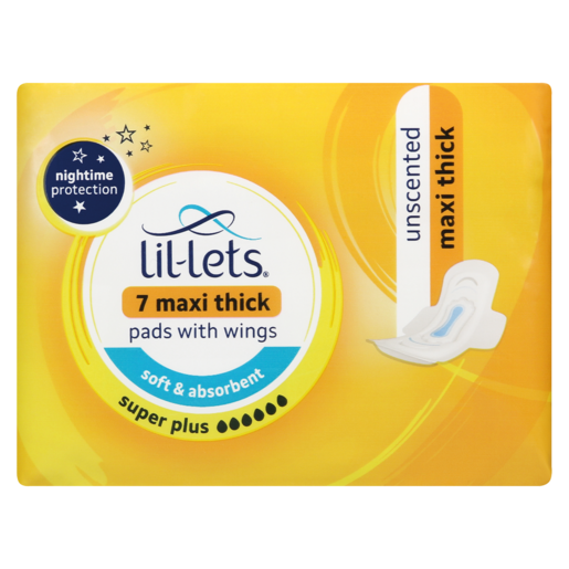 Lil-Lets Unscented Super Plus Winged Maxi Thick Pads 7 Pack