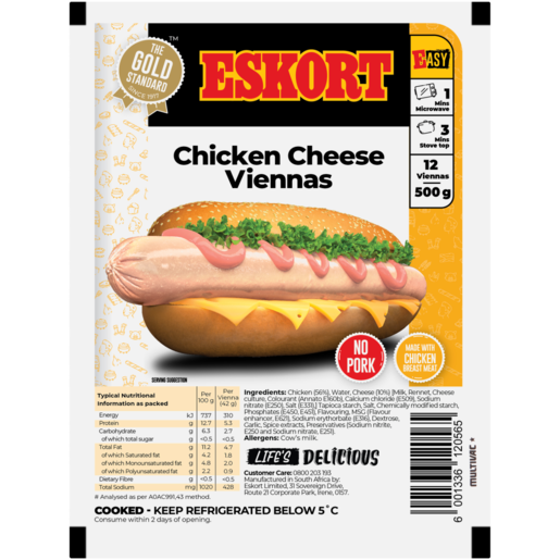 Eskort Pork-Free Chicken & Cheese Viennas 500g