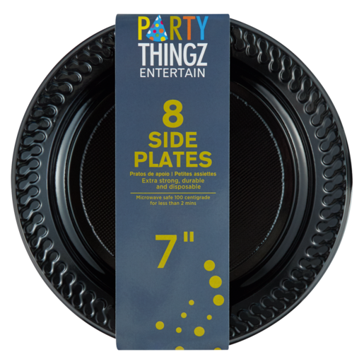 Party Thingz Black Plastic Side Plates 8 Pack